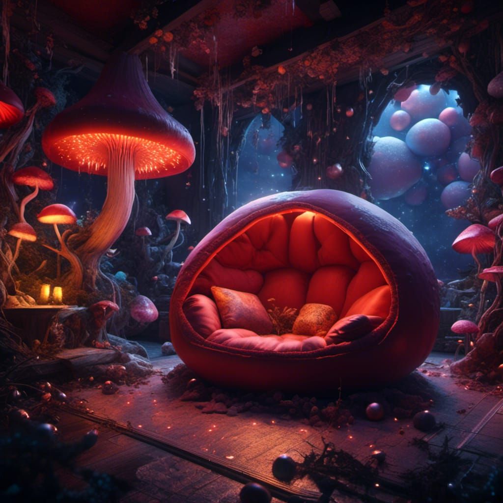 Cozy Interior with Mushroom Beanbag: Matte Painting
