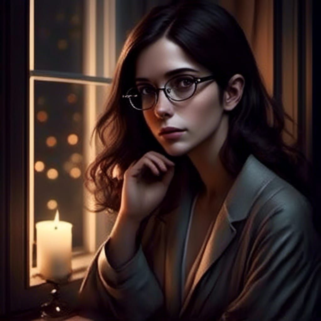 Night Portrait of Woman in Silk Robe