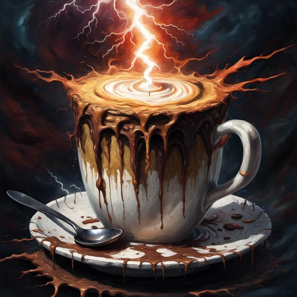 Lightning Coffee Cup: Grotesque Impressionist Space Art