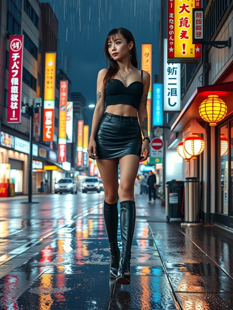 Photorealistic Goth Girl in Neon Osaka
