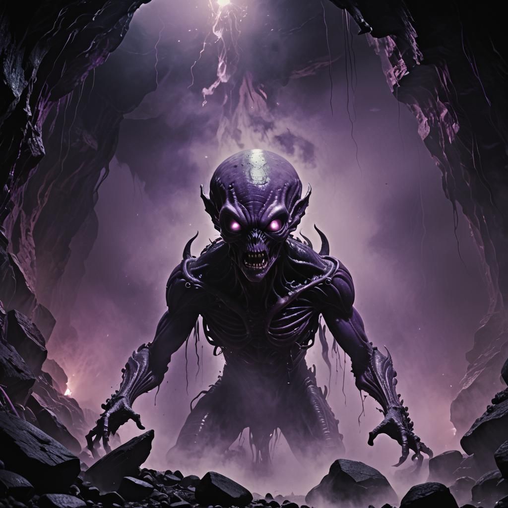 Terrifying Alien Devouring Souls in Misty Cave