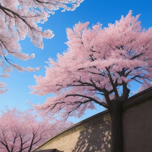 Hyperrealistic Cherry Blossoms Against Blue Sky