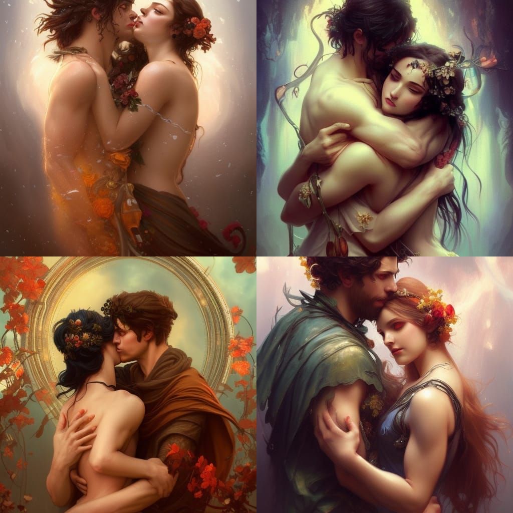 Hades and Persephone Embrace: Hyperdetailed Portrait