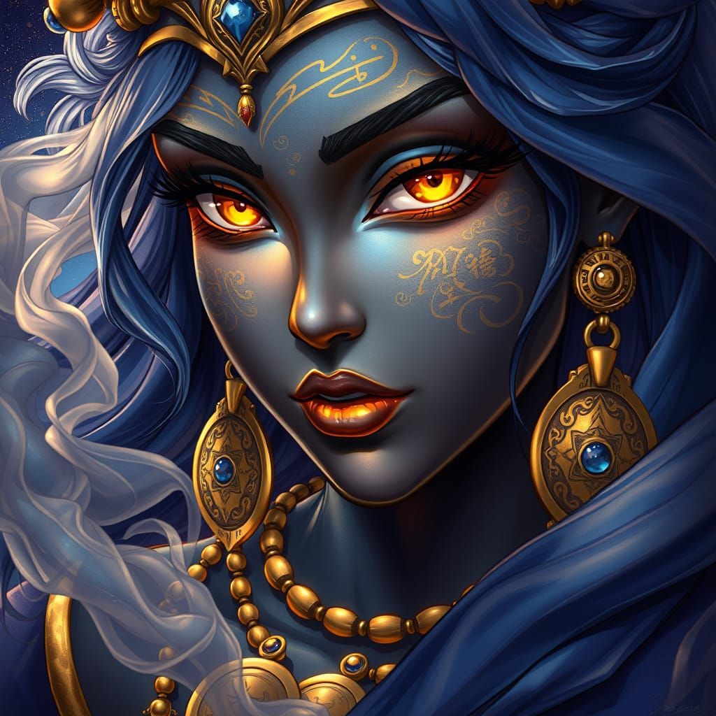 Zafira the Genie: Anime Portrait with Flowing Silks