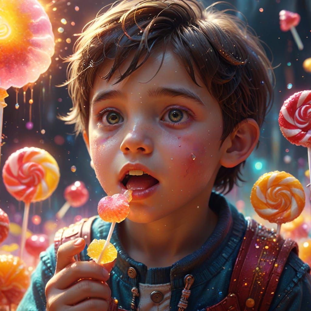 Child in Candy Land: A Fantasy Oil Painting