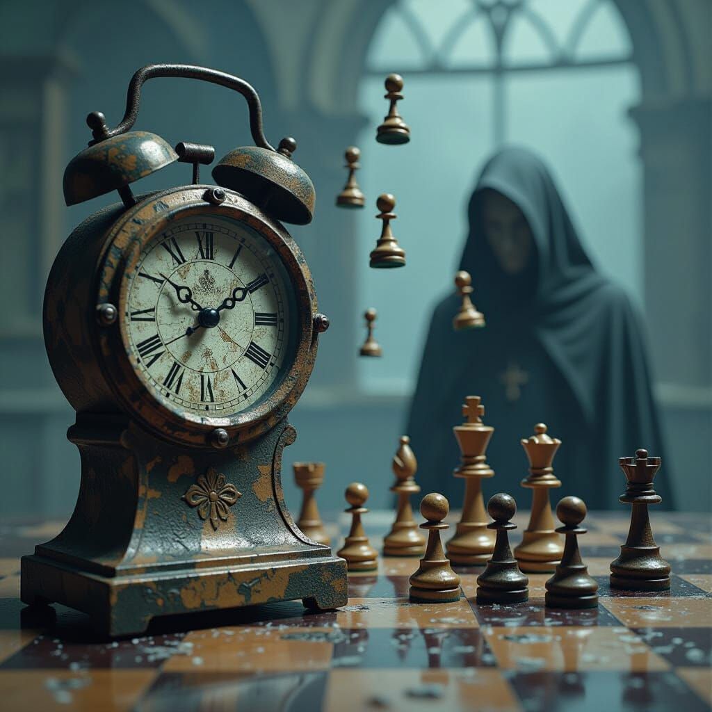 Surreal Chess Clock Melts in Suspended Time