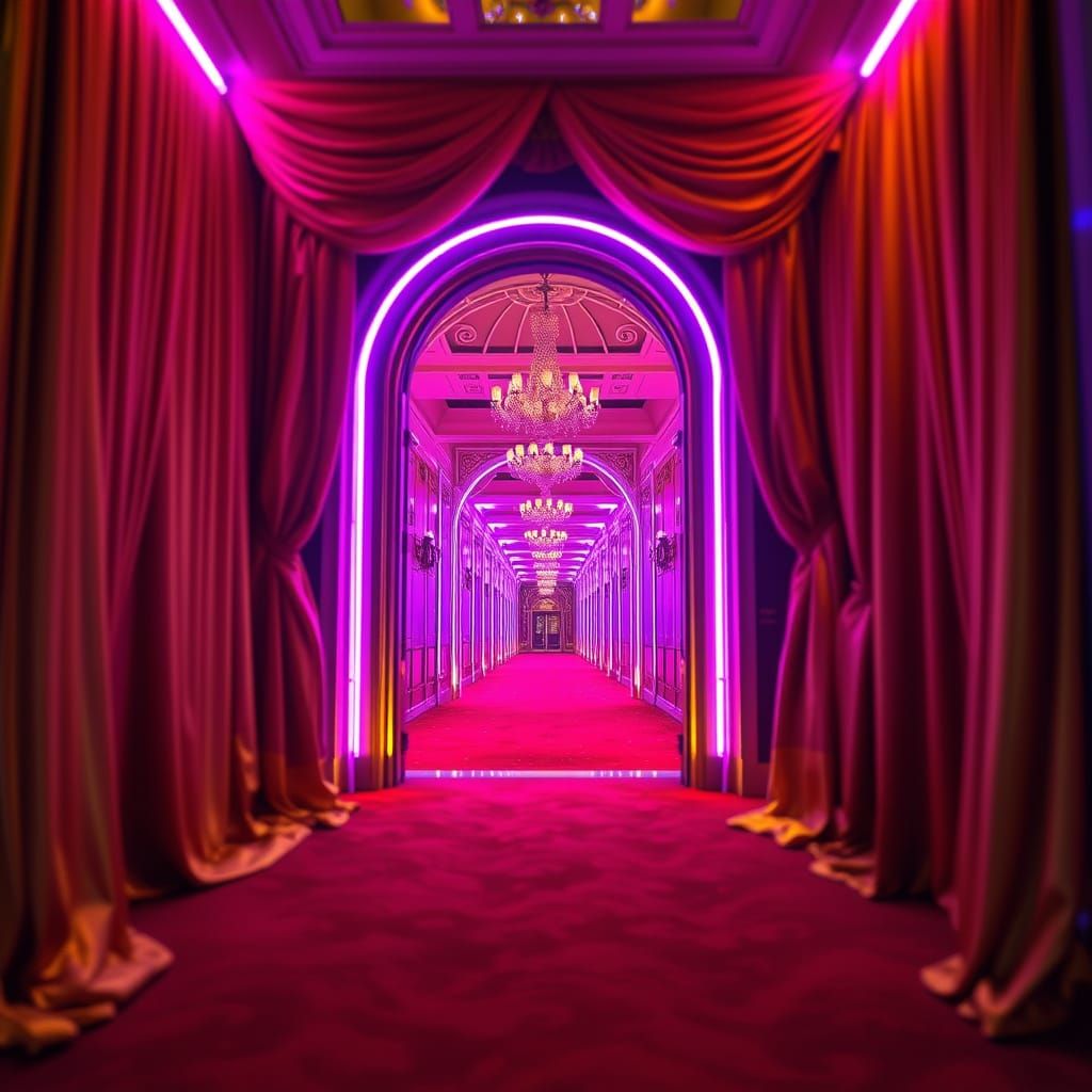 Luxurious Golden Gateway with Neon Lights