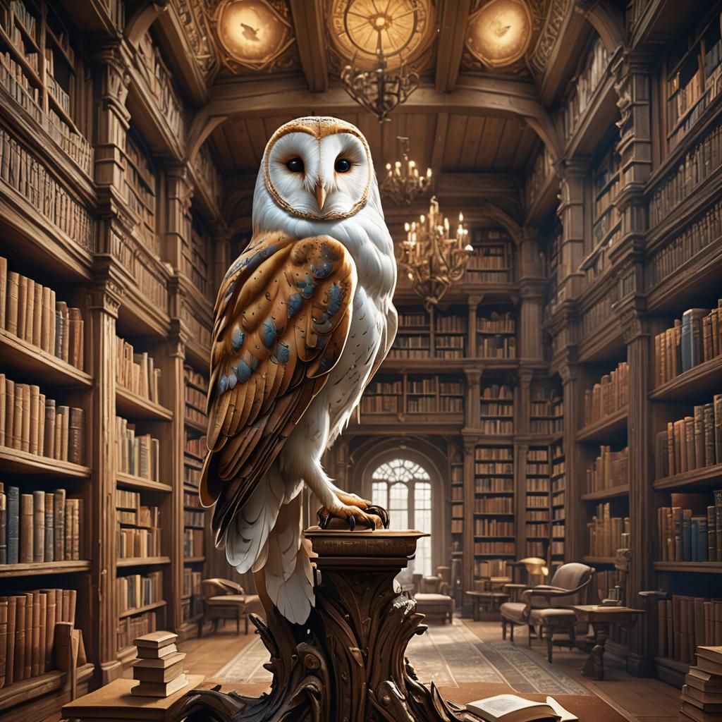 Barn Owl Reads in Library: Fantasy Concept Art