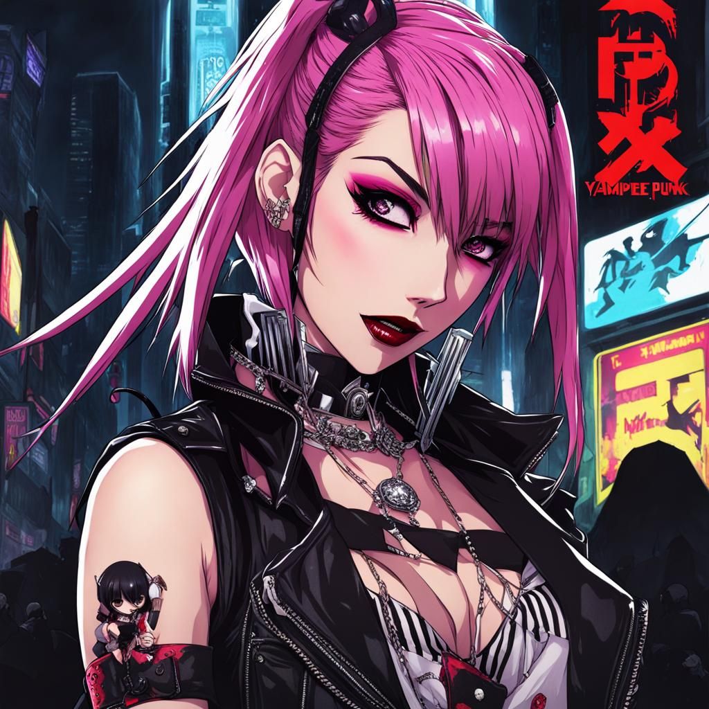 Animepunk Vampire Portrait: Cyberpunk Aesthetic