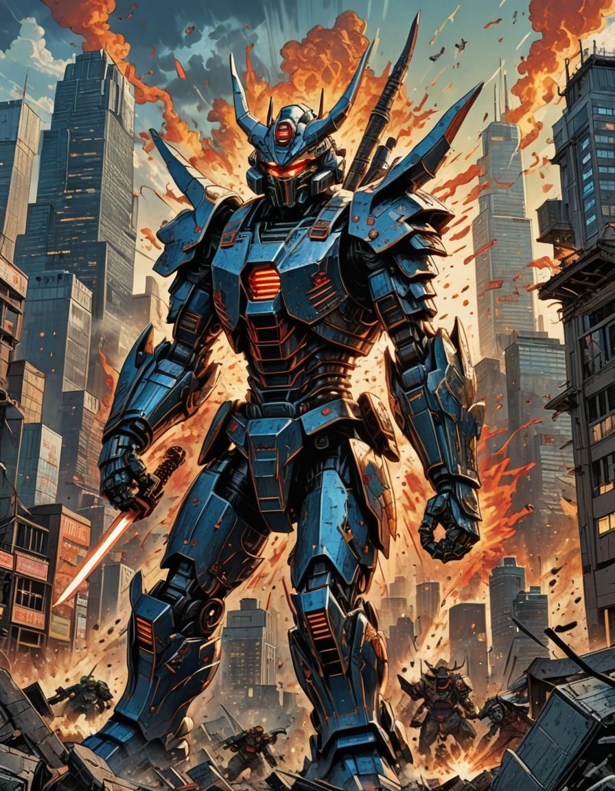 Kaiju vs. giant samurai robot