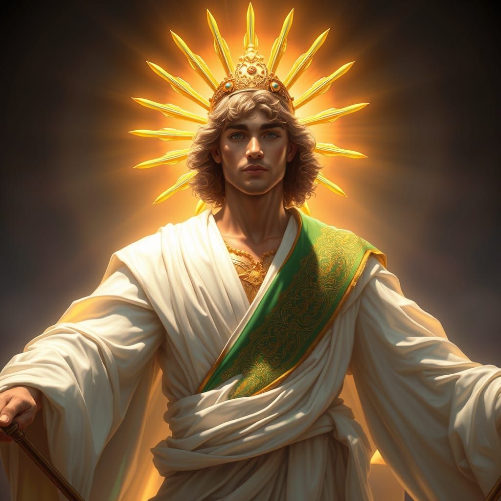 Statuesque Figure in Regal Attire, Radiant Crown, and Emeral...