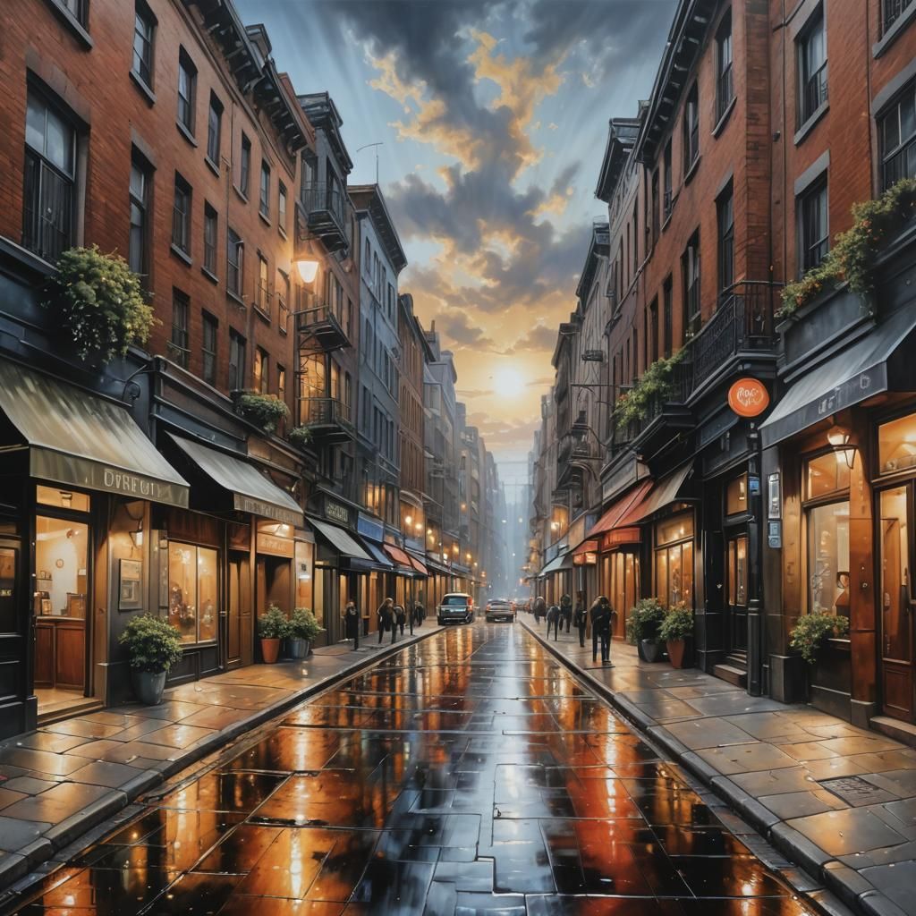 Hyperrealistic Airbrushed Street View Oil Painting