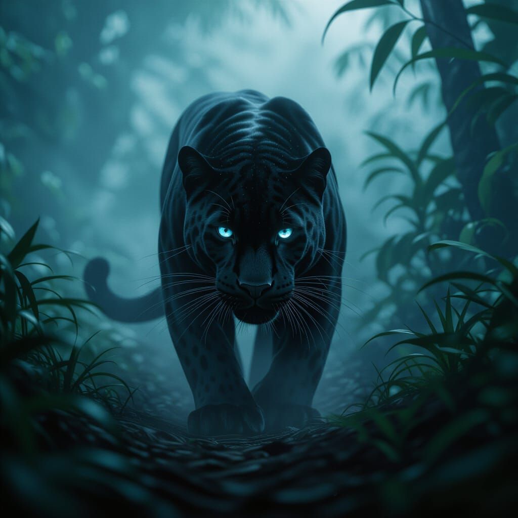 Black Panther in Misty Jungle: Digital Matte Painting