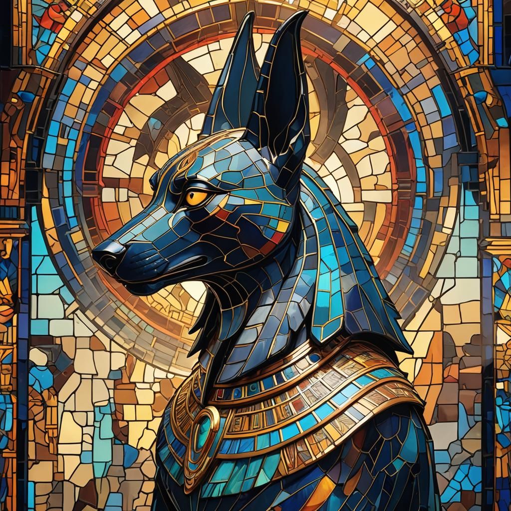Neon Stained Glass Anubis: Hyperrealistic Concept Art