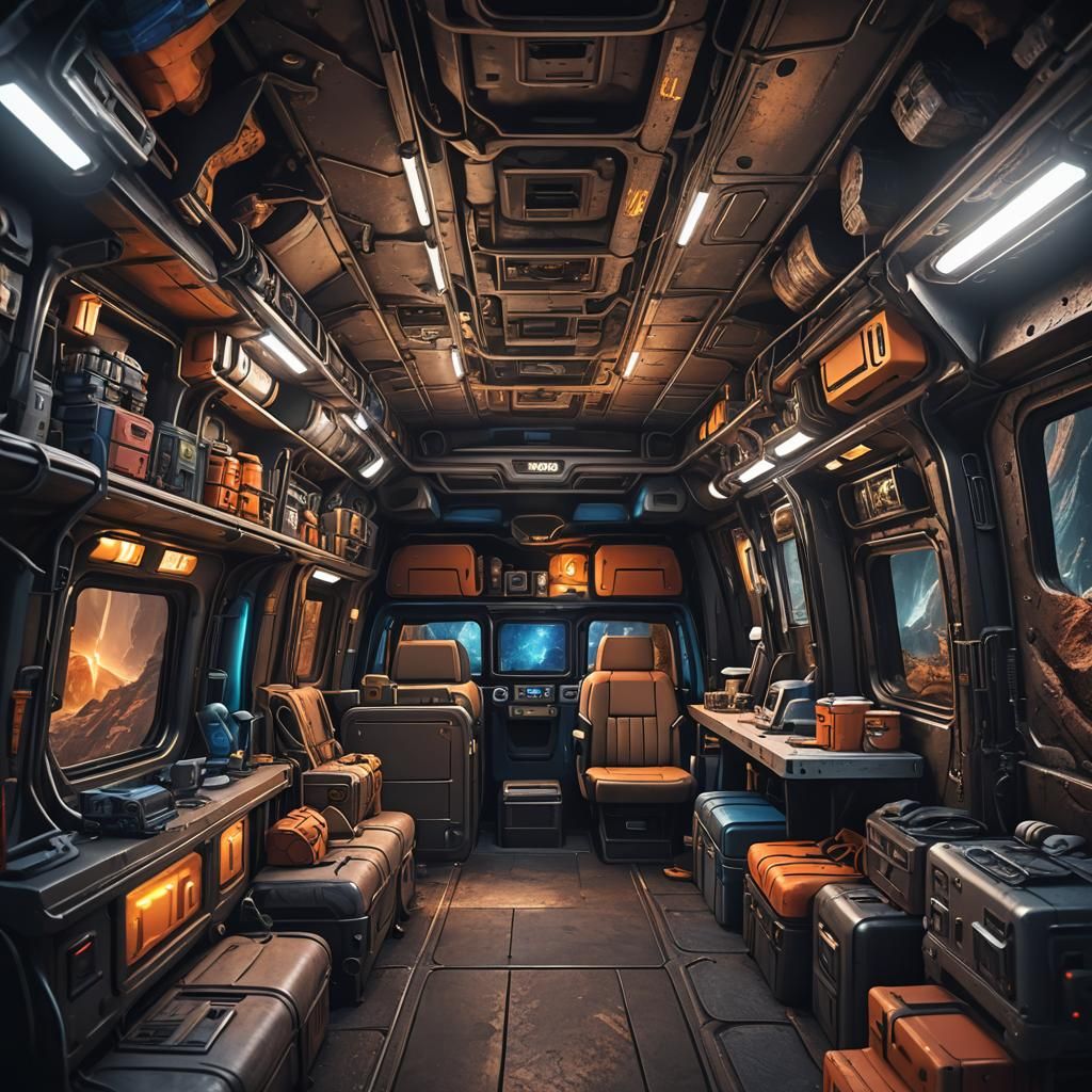 Sci-Fi Van Interior in Underground Cavern
