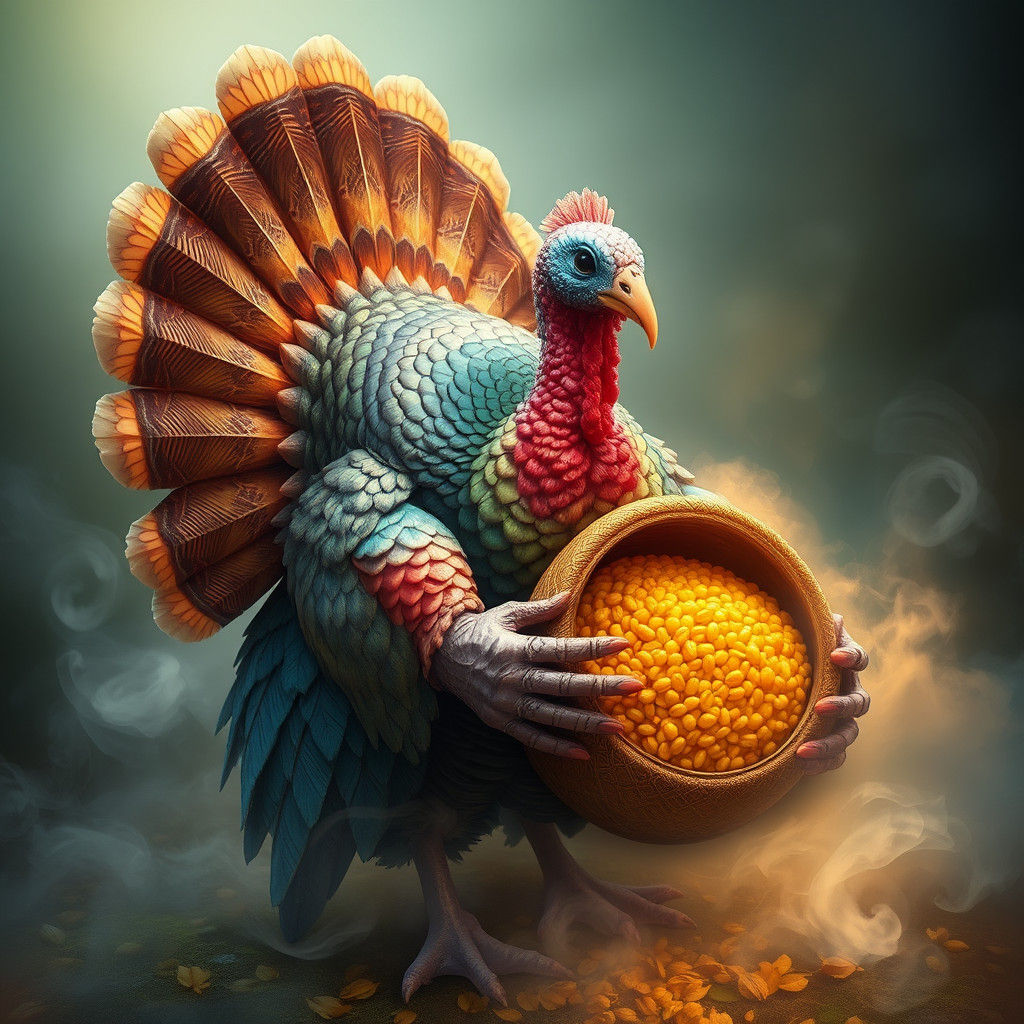 Ethereal Turkey with Cornucopia in Mystical Style