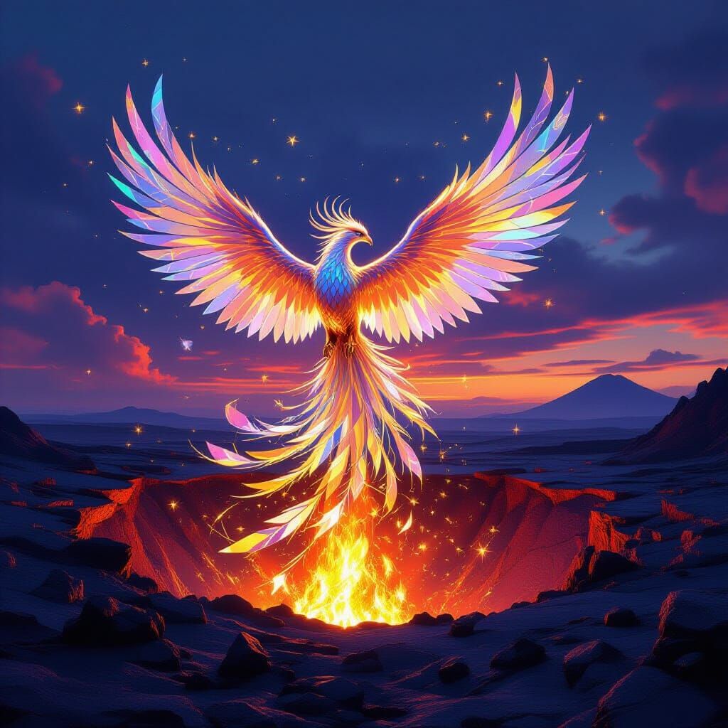 Glass Phoenix Erupts from Volcanic Crater