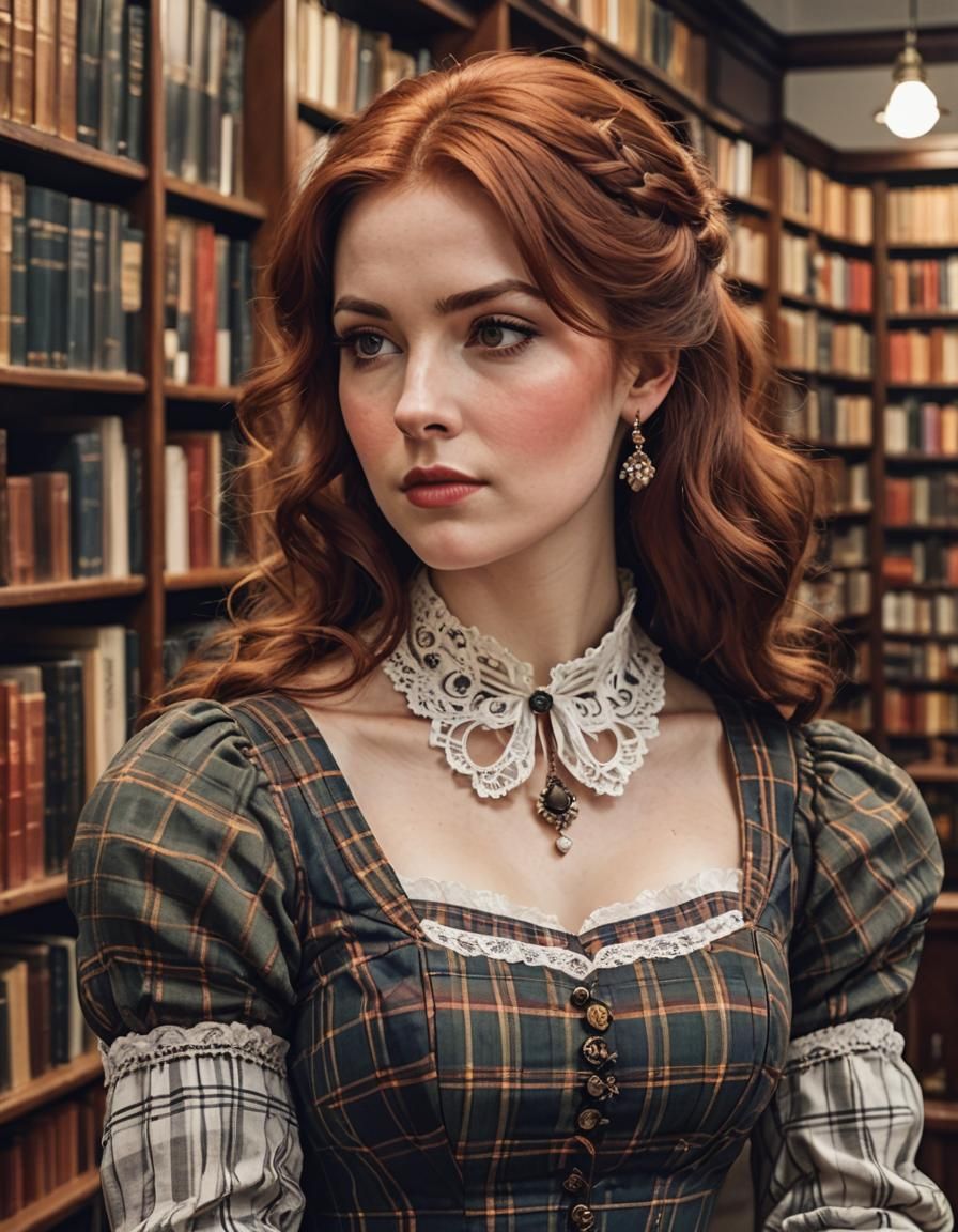 Victorian Woman in Bookstore Portrait