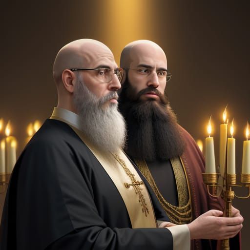 Rabbi and Monk in Golden Light: Oil Painting