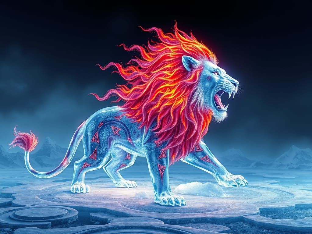 Glacial Lion of Fire and Ice in Fractal Geometry