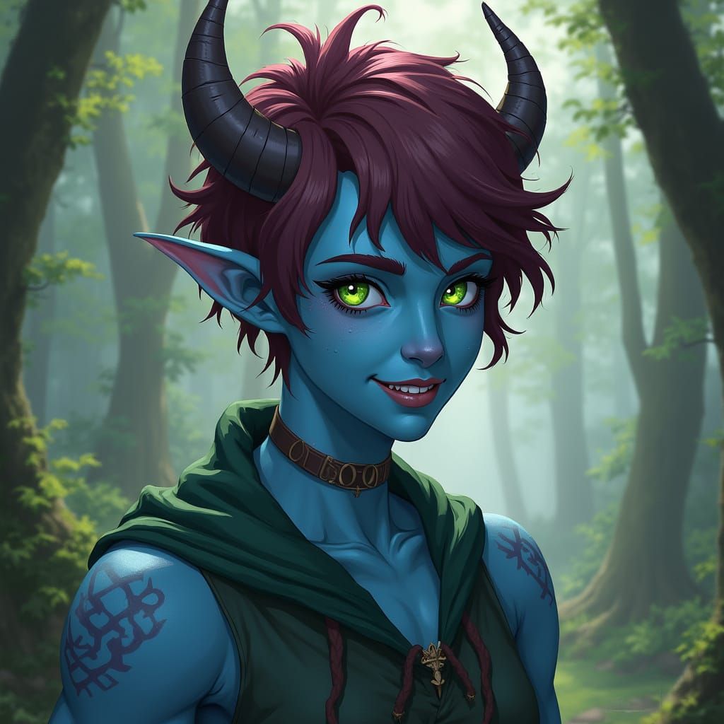 Tiefling Monk Embodies Whimsical Forest Spirit
