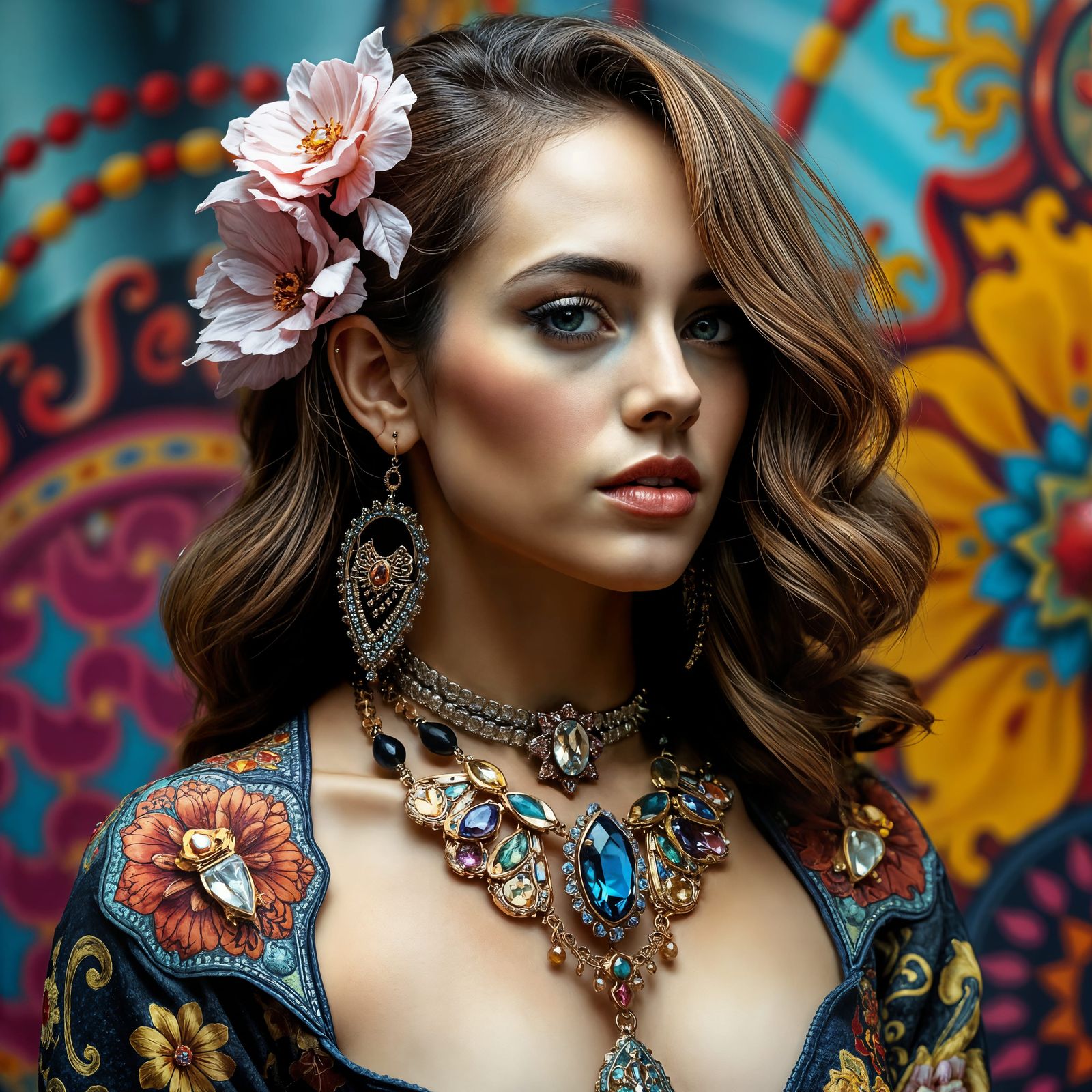 Colorful Futuristic Portrait of a Beautiful Woman