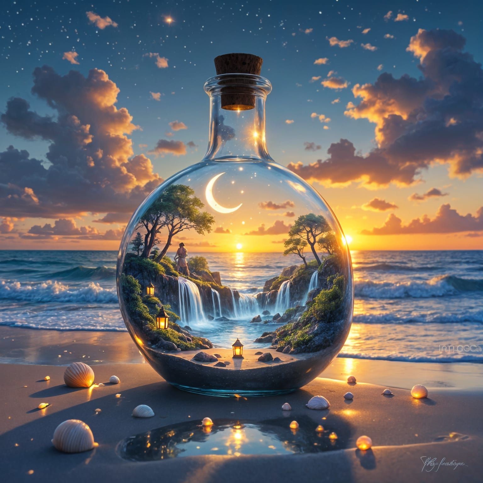 Magical Universe in a Bottle on Sunset Beach