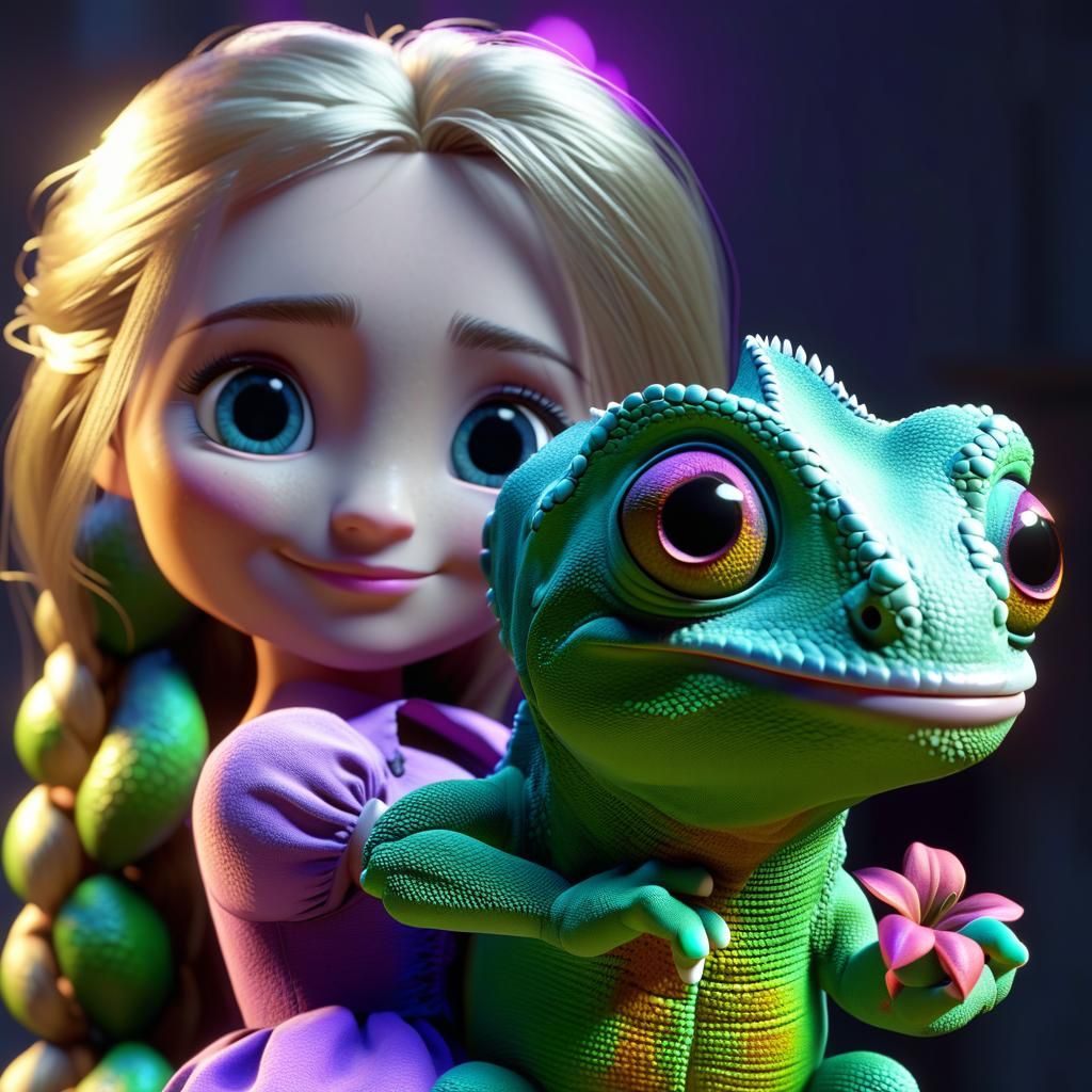 Baby Rapunzel with Pascal Plush, 3D Game Art
