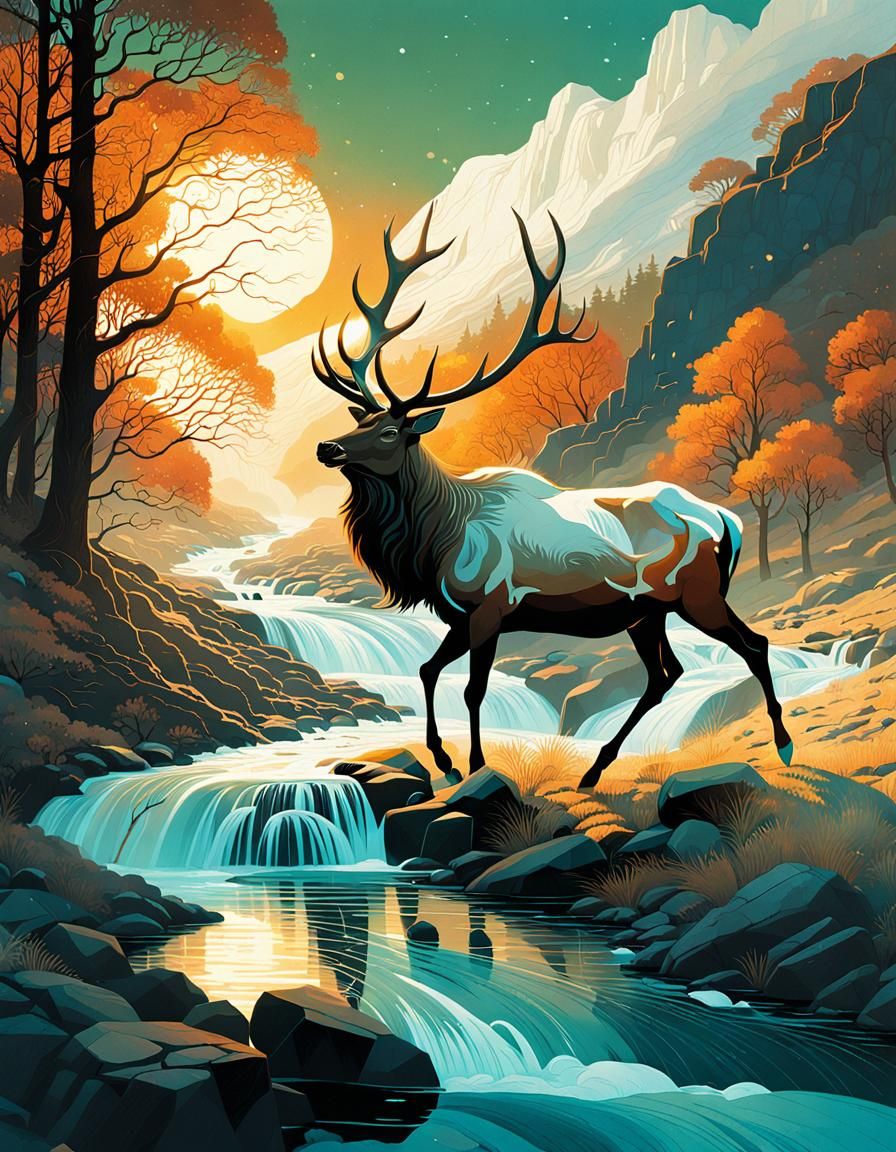 Ethereal White Spirit Elk in Dusk Light