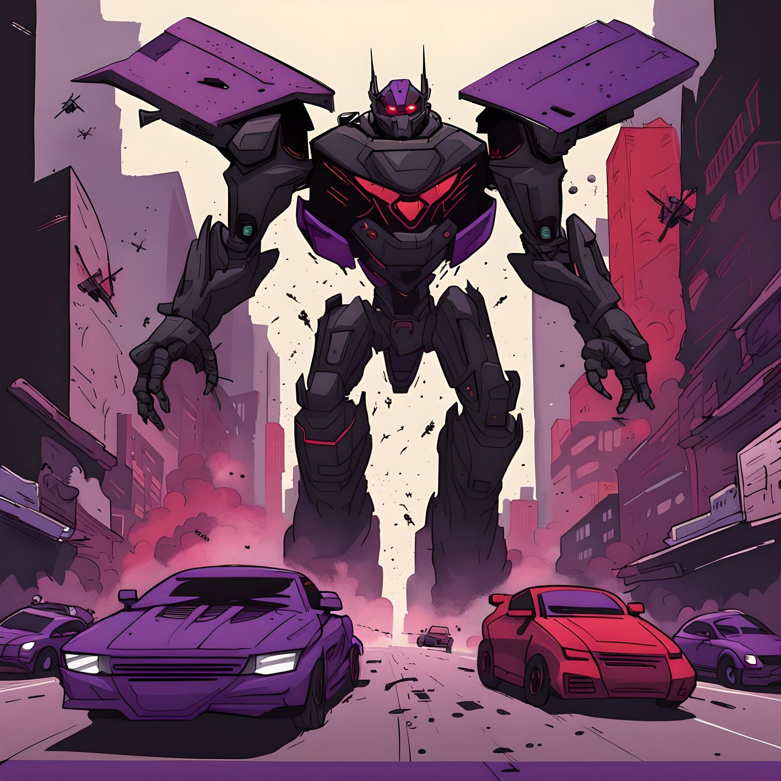 Megatron Robot Rifts Time in Car-Filled Street