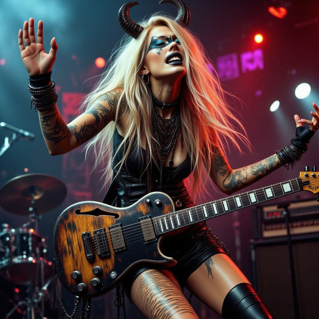 Surreal Heavy Metal Guitarist in Art Nouveau Punk Style