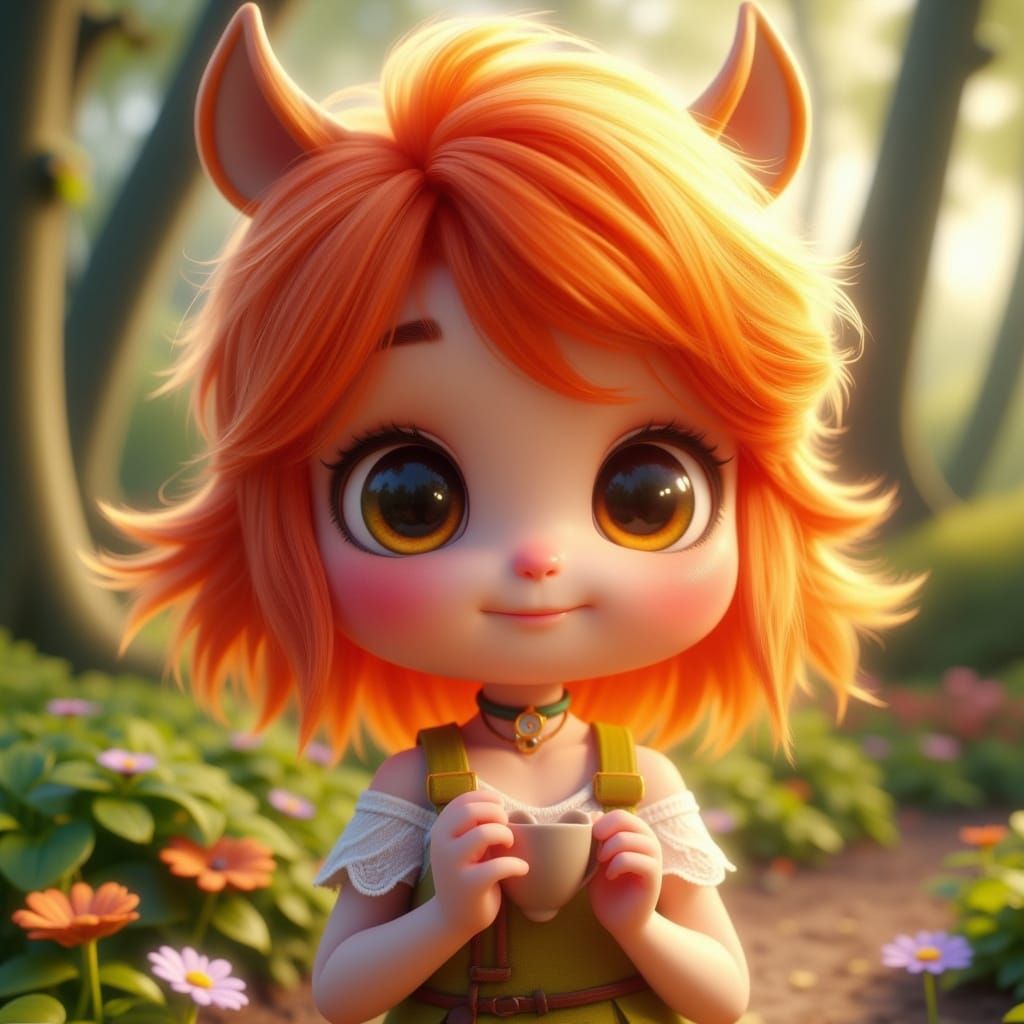 Cute Orange-Haired Fairy in Digital Art Style