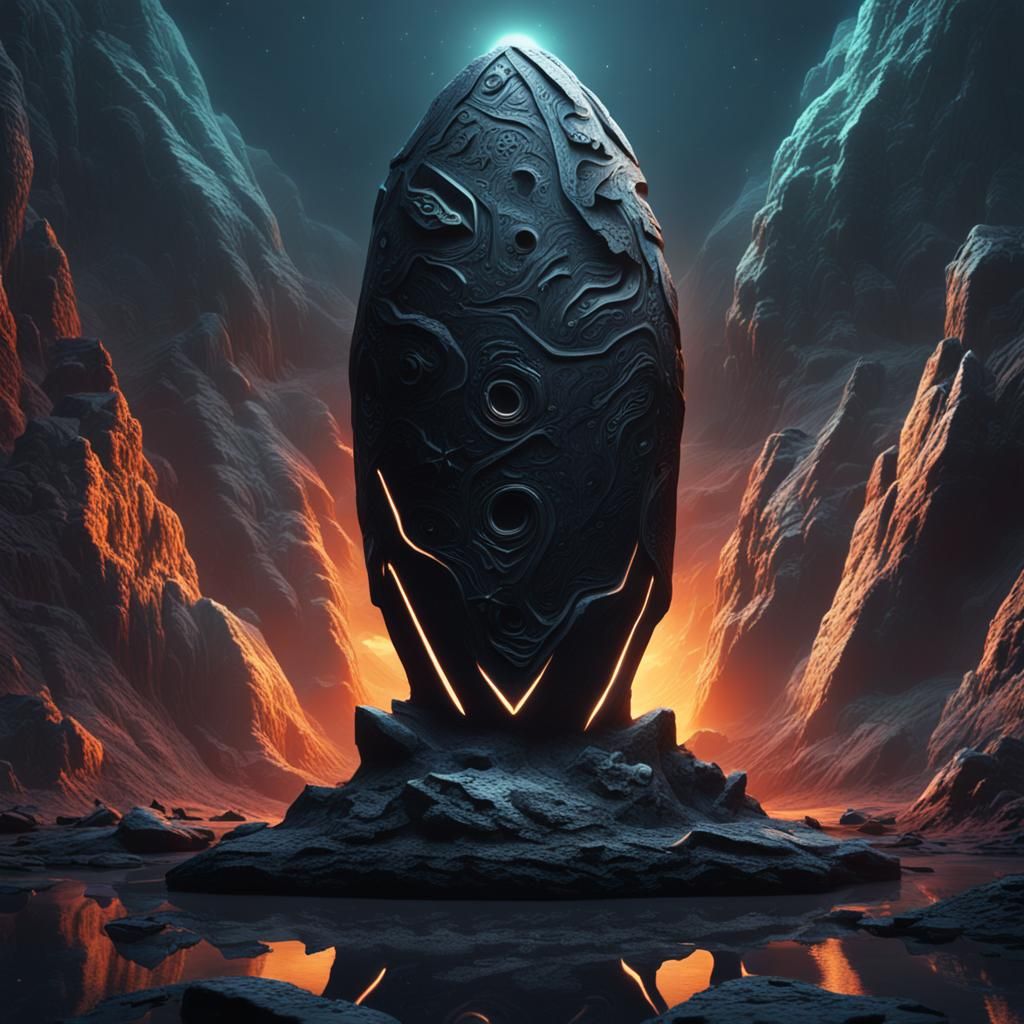 Obsidian Fish Monolith on Alien Planet