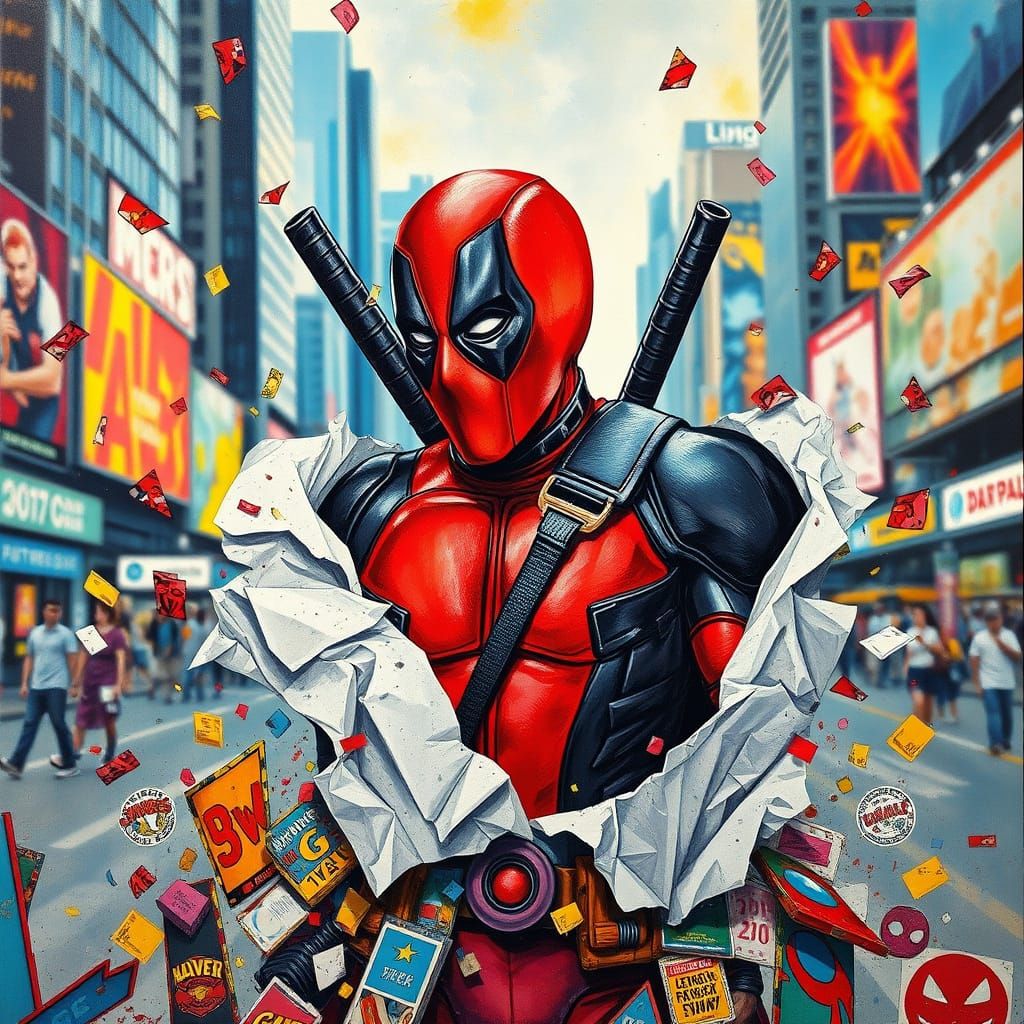 Deadpool Unfolds from Vibrant Gouache Canvas