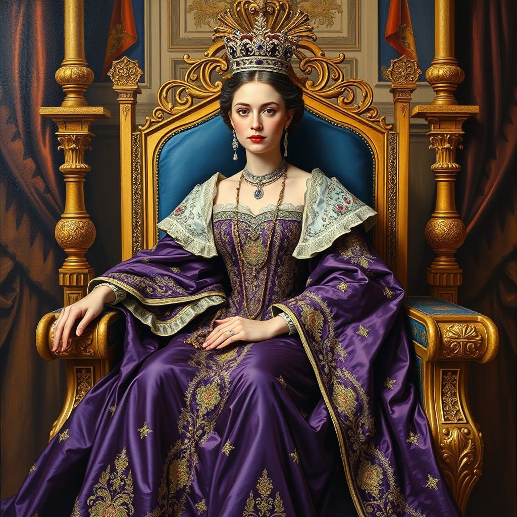 Renaissance Queen in Lavish Purple Regalia