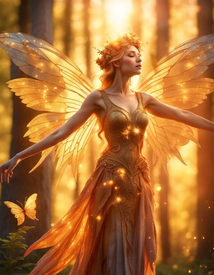 Woodland Fairy Dancing in Shimmering Sunshine