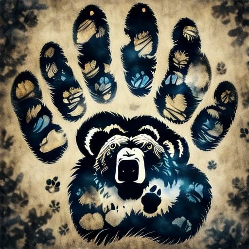 Bear Paw Silhouette in Moonlit Forest