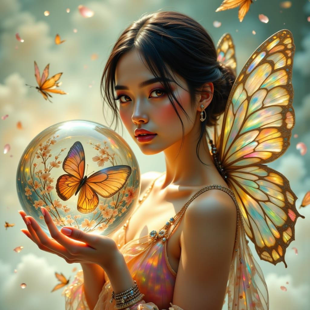 Bauhaus Woman with Iridescent Butterfly Globe