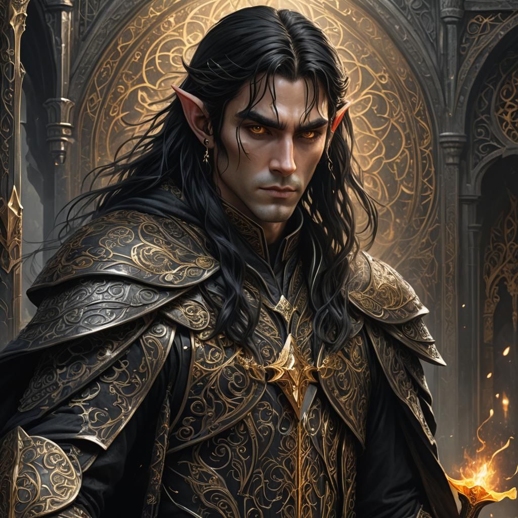 Elegant Elf Warrior Bares His Blade in Moonlit Splendor