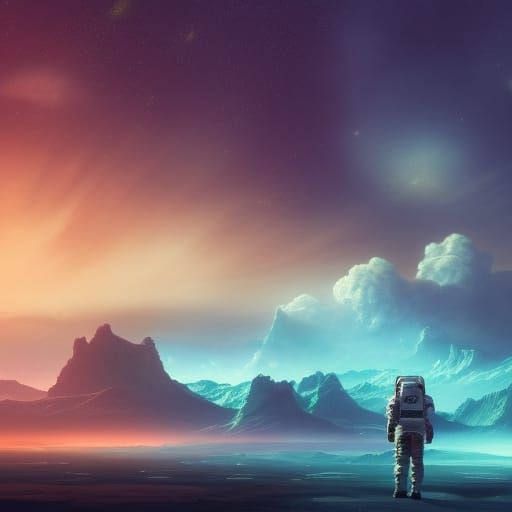Astronaut in Glowing Landscape: Digital Matte Painting