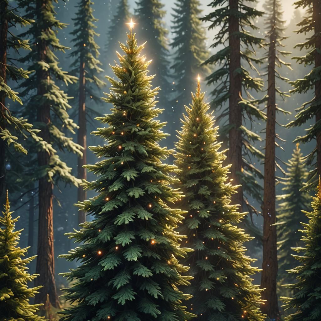 Mystical Fir Tree Sparkles: Fantasy Concept Art