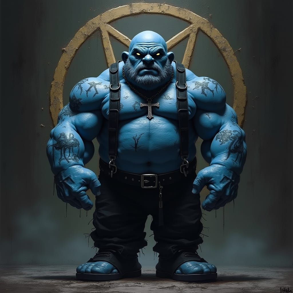 Gothic Horror Hefty Smurf with Pentagram