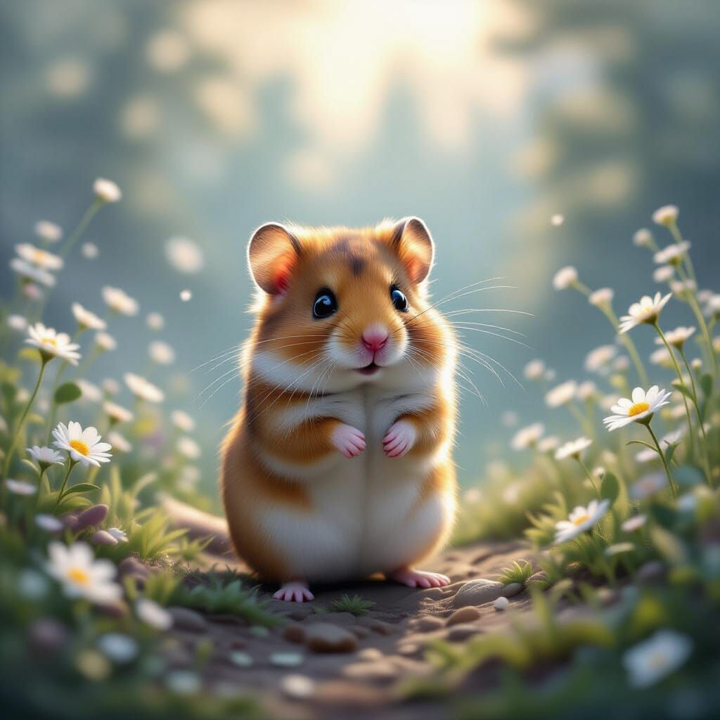 Cute Hamster in Ethereal Fantasy Landscape