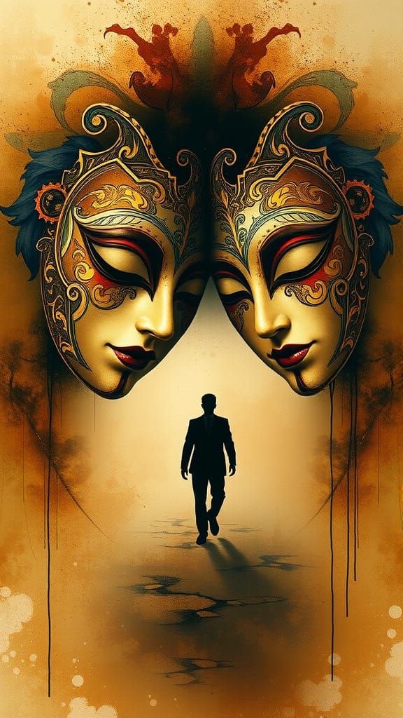 Masks of Contemplation in Mixed Media Style