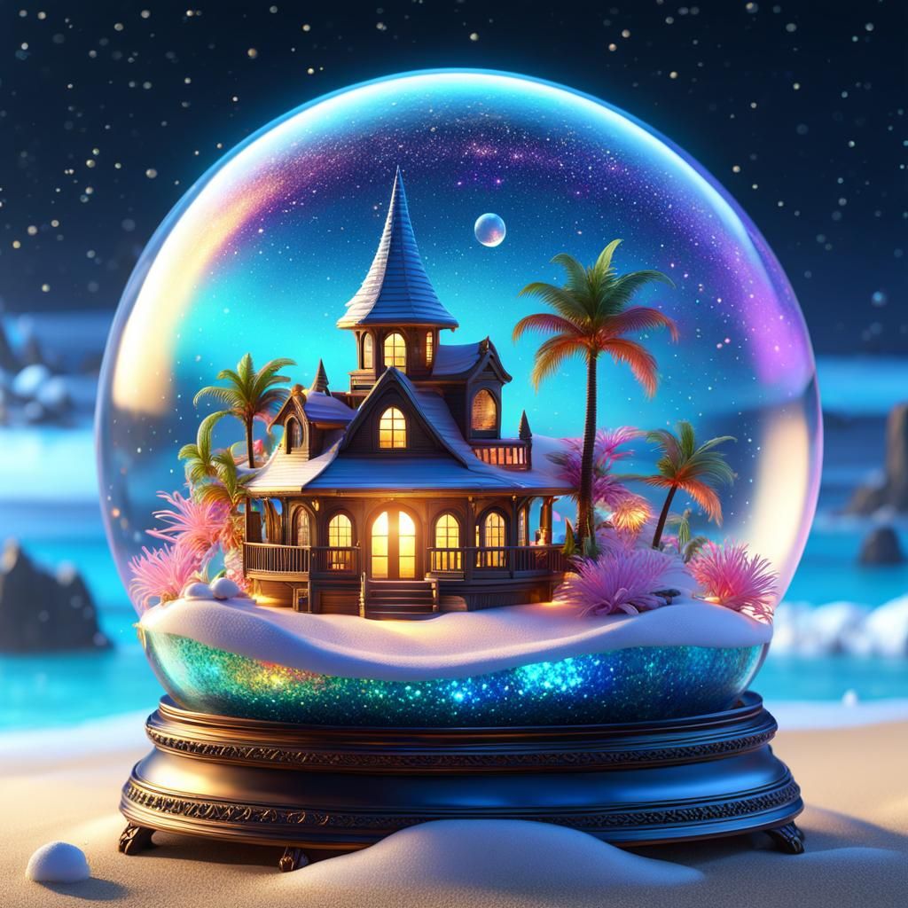 Fantasy Beach in Snow Globe: 3D Render