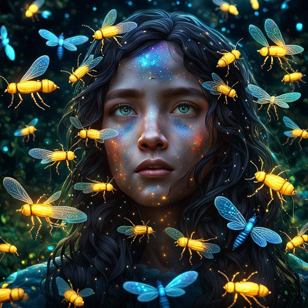 Luminous Fireflies in a Magical Fantasy Diorama