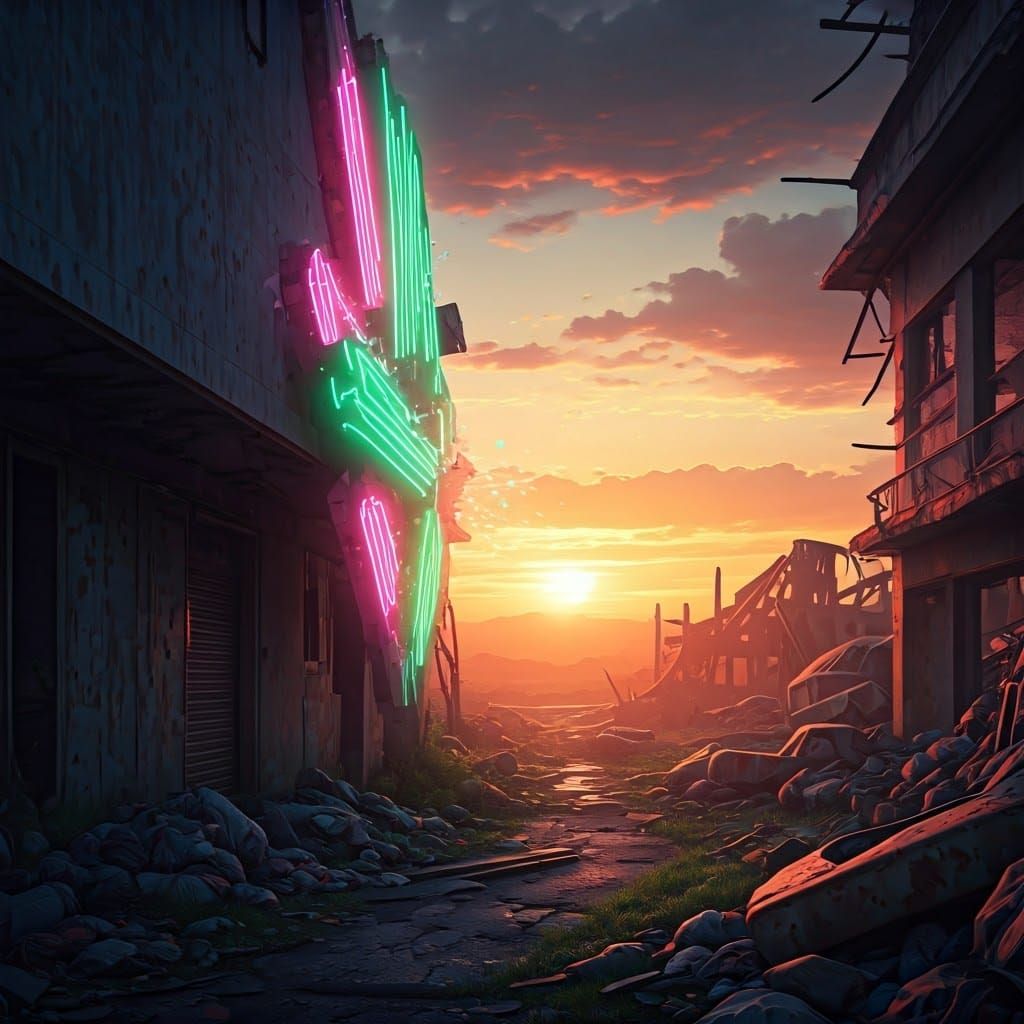 Post-Apocalyptic Neon Sign in Hyperrealistic Style