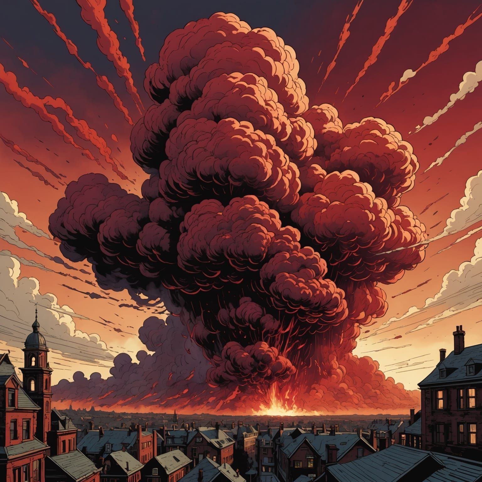 Red Smoke Cloud in Comic Book Art Style
