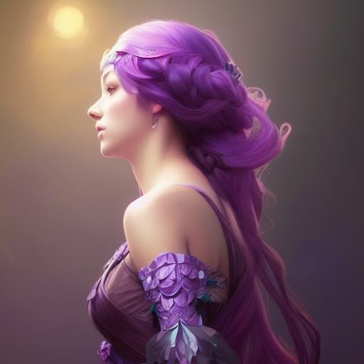 Purple Princess Portrait in Hyperdetailed Splash Art Style