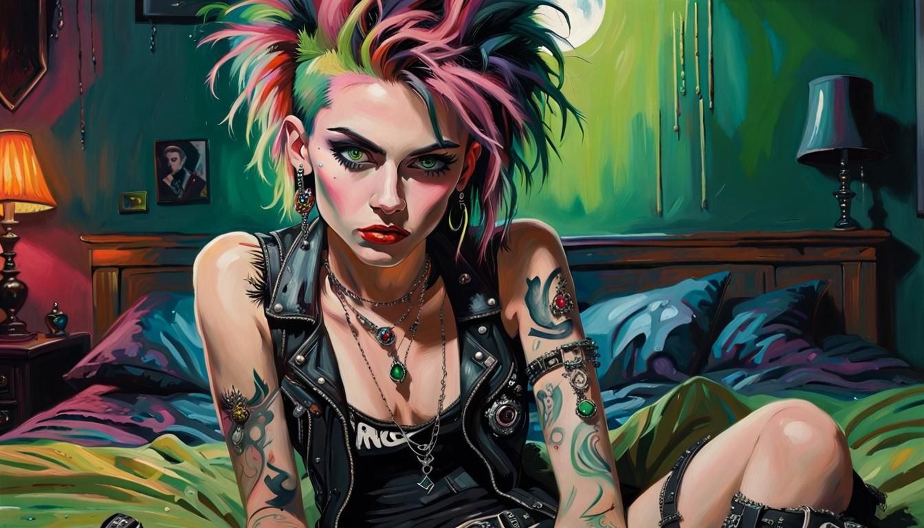 Punk Rocker Babe with Luminous Eyes in Oil